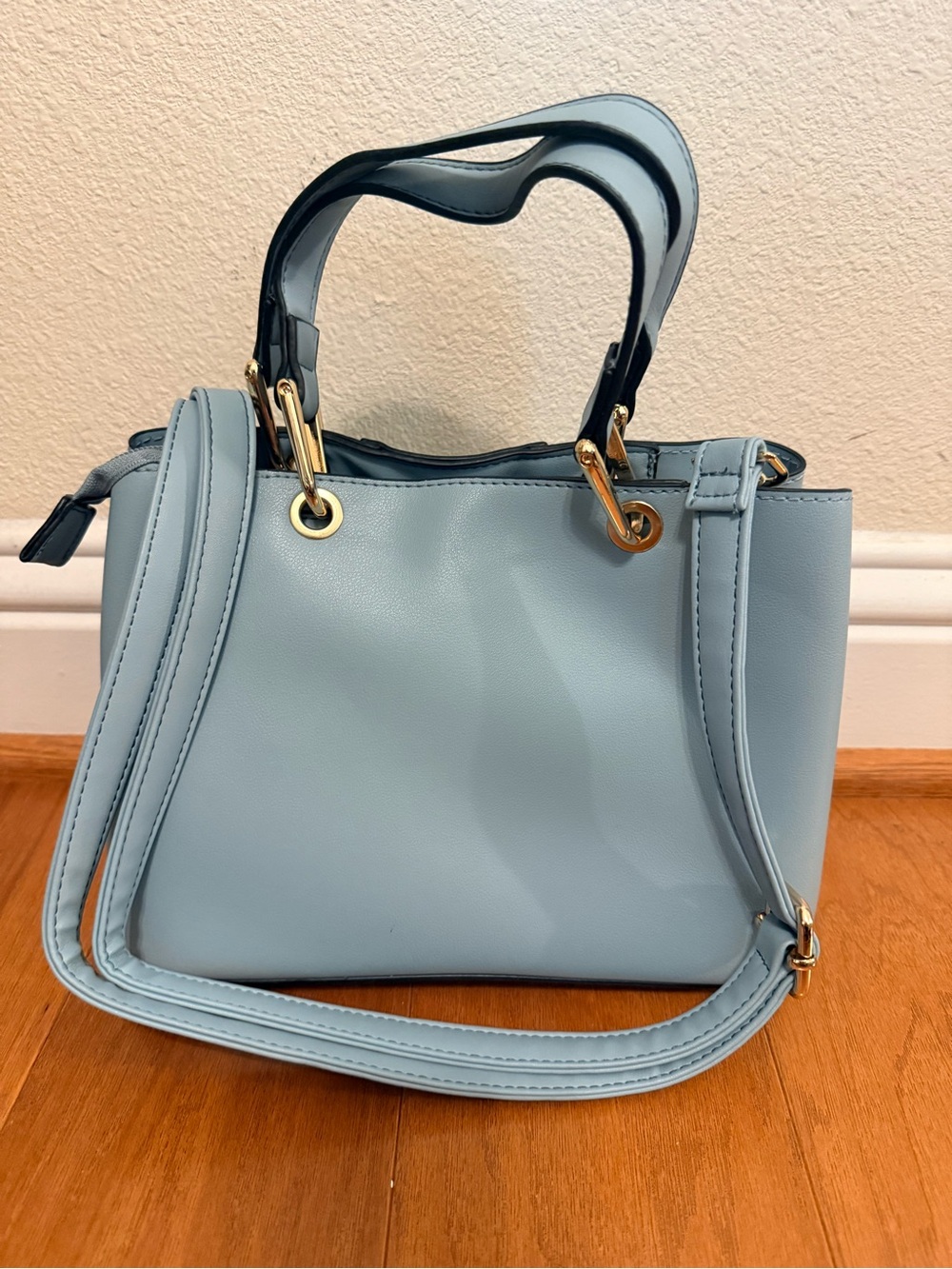 Light Blue Women's Tote Handbag with Gold Hardware